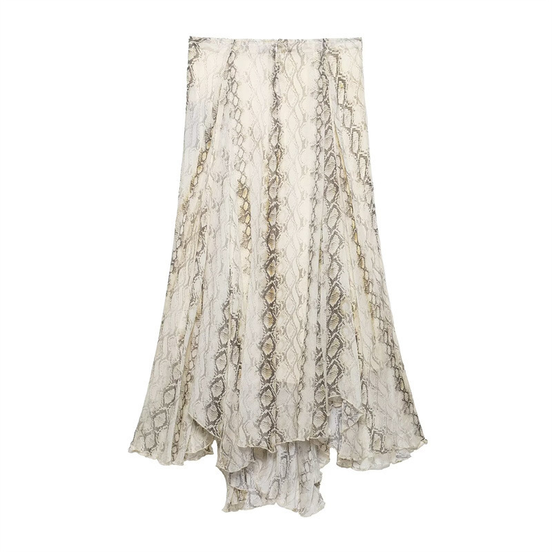 1 春夏新款欧美风女装时尚气质百搭蛇纹印花宽摆中长半身裙 (2)