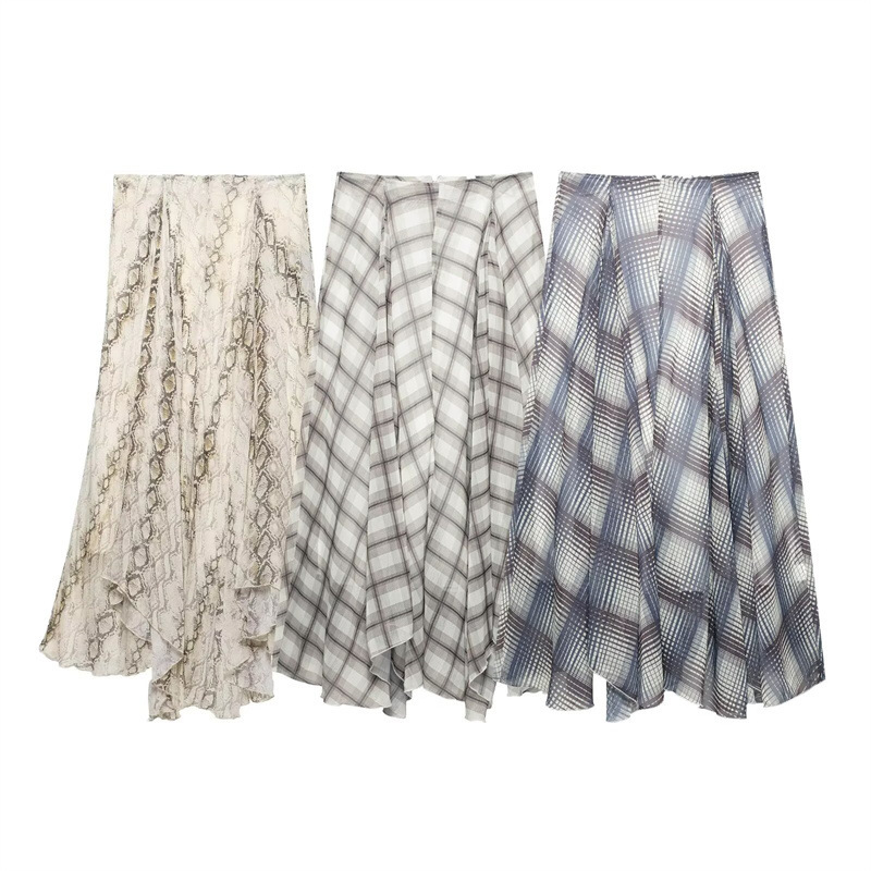 1 春夏新款欧美风女装时尚气质百搭蛇纹印花宽摆中长半身裙 (3)