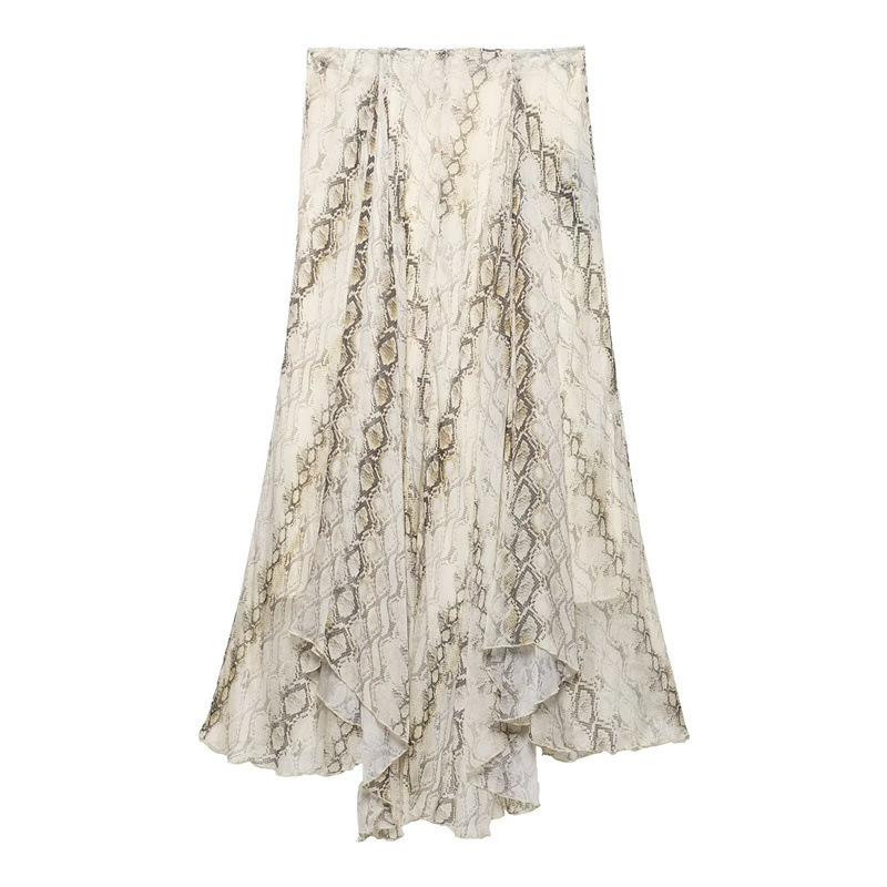 1 春夏新款欧美风女装时尚气质百搭蛇纹印花宽摆中长半身裙 (7)