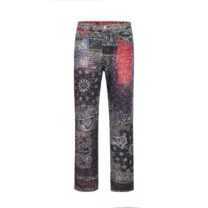 Vintage Washed Bandana Print Casual Jeans with Distressed Details