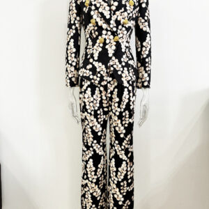 Luxury Floral Double-Breasted Blazer & Wide-Leg Pants Set (Vintage Baroque Inspired)