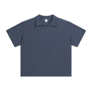 Heavyweight Vintage Waffle Polo T-Shirt – Oversized Breathable Short Sleeve Tee