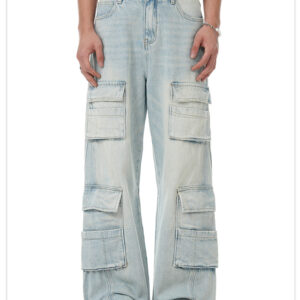 Unisex Multi-Pocket Loose-Fit Cargo Denim Jeans