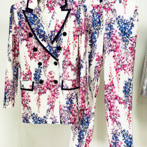 Floral Digital Print Blazer & Slim Pants Set (Bold Botanical Style)