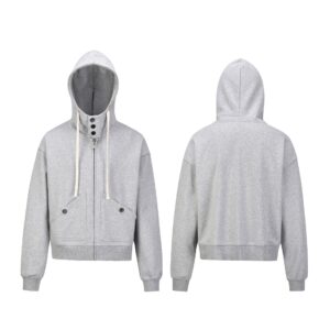 Winter Zip-Up Hoodie with Built-In Mask｜350g Buttoned Terry Cotton Sweatshirt