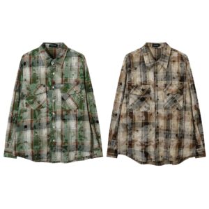 Vintage Washed Plaid Button-Up Shirt – Unisex Oversized Fit