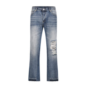 Retro Washed Flare-Leg Ripped Jeans with Panel Hem (Streetwear Edition)