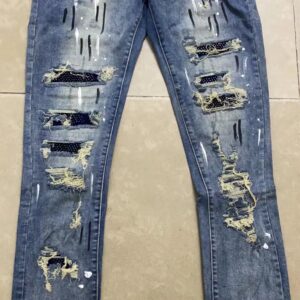 Distressed Ink-Splattered Slim Fit Jeans