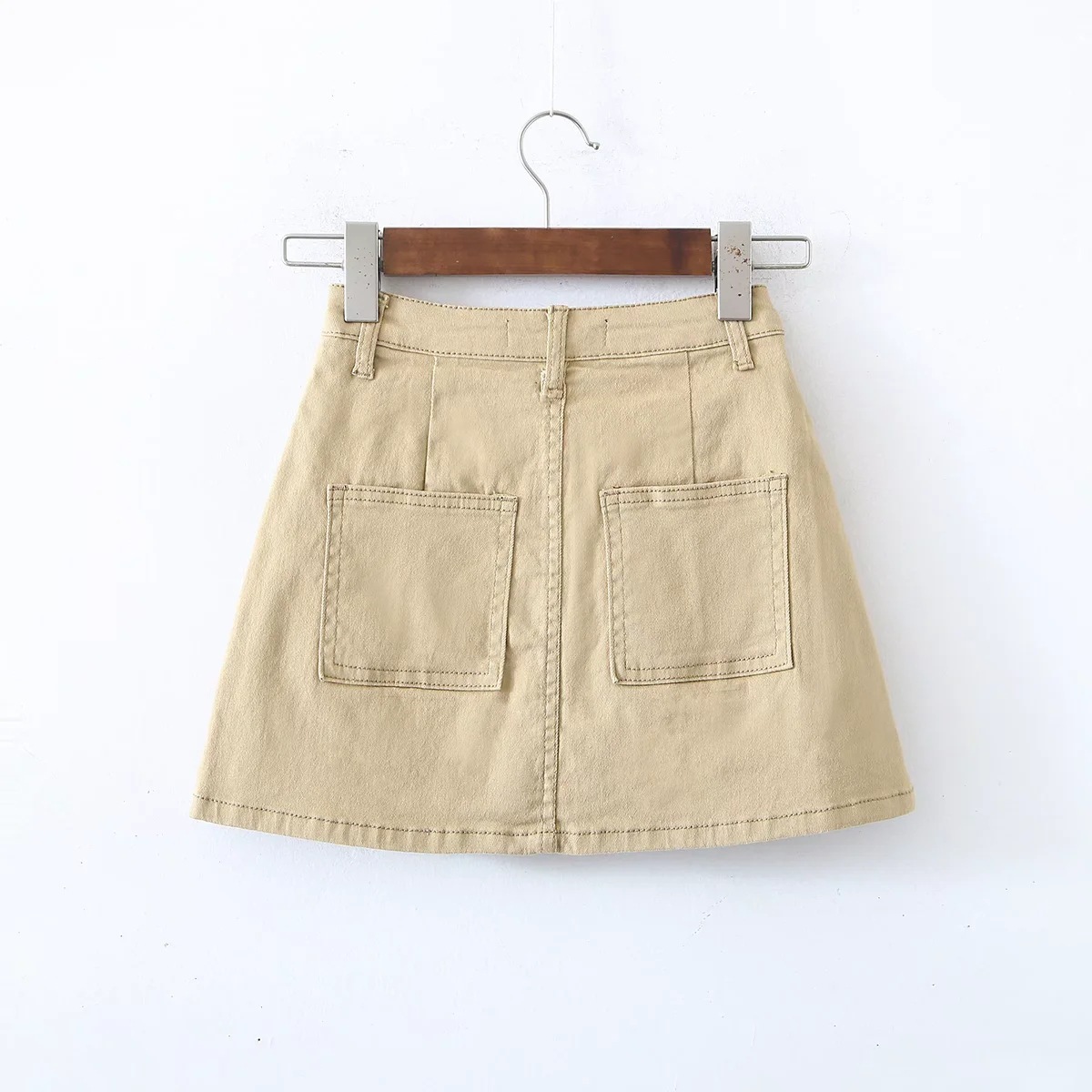 3 a字牛仔短裙半身裙女欧美风高腰口袋弹力工装裙裤 (3)