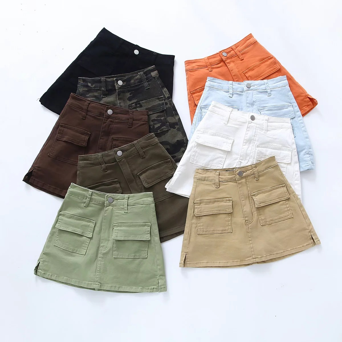 3 a字牛仔短裙半身裙女欧美风高腰口袋弹力工装裙裤 (4)