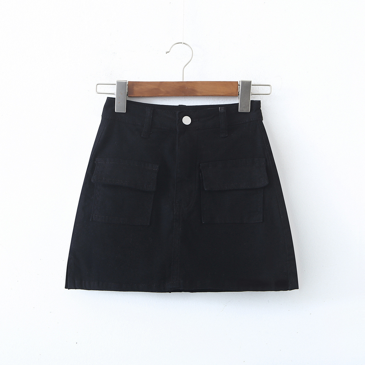 3 a字牛仔短裙半身裙女欧美风高腰口袋弹力工装裙裤 (8)