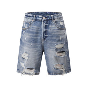 Heavy-Distressed Cat Whisker Ripped Denim Shorts