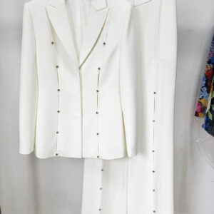 Elegant Hollow-Out Rhinestone Trim Blazer & Wide-Leg Trouser Set (Socialite Luxe Edition)