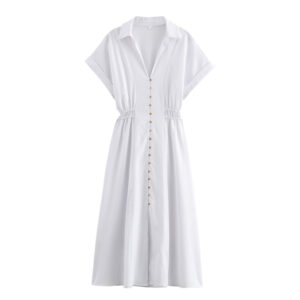 Spring New Linen-Blend Midi Shirt Dress – European Casual Style