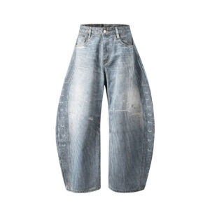 Washed High Street Arc-Cut Wide-Leg Jeans with Whisker Fade