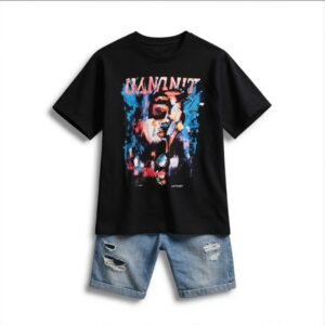 Urban Splash Graphic Tee & Distressed Denim Shorts Set