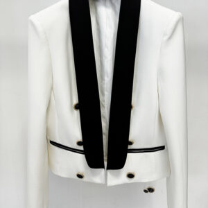 Cropped Colorblock Tuxedo Blazer with Shawl Lapel (Dual-Tone Design)