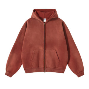 Vintage-Washed Zip-Up Hoodie – 360g Fleece, Dual Zipper, Retro Dye Finish