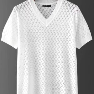 Men's Summer Ice Silk Hollow Knit V-Neck Short Sleeve Tee