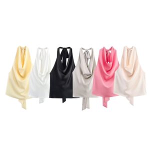 Satin Halter Tie-Back Backless Top