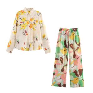 Summer Loose Floral Shirt + Wide-Leg Pants Two-Piece Set